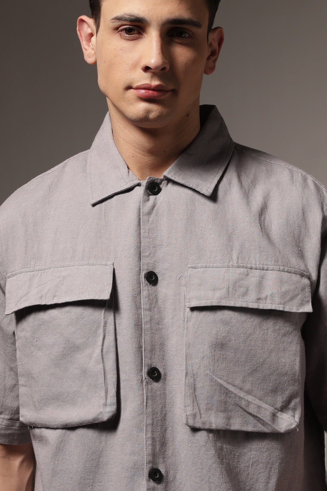 TwinFlap Grey Oversized Shirt