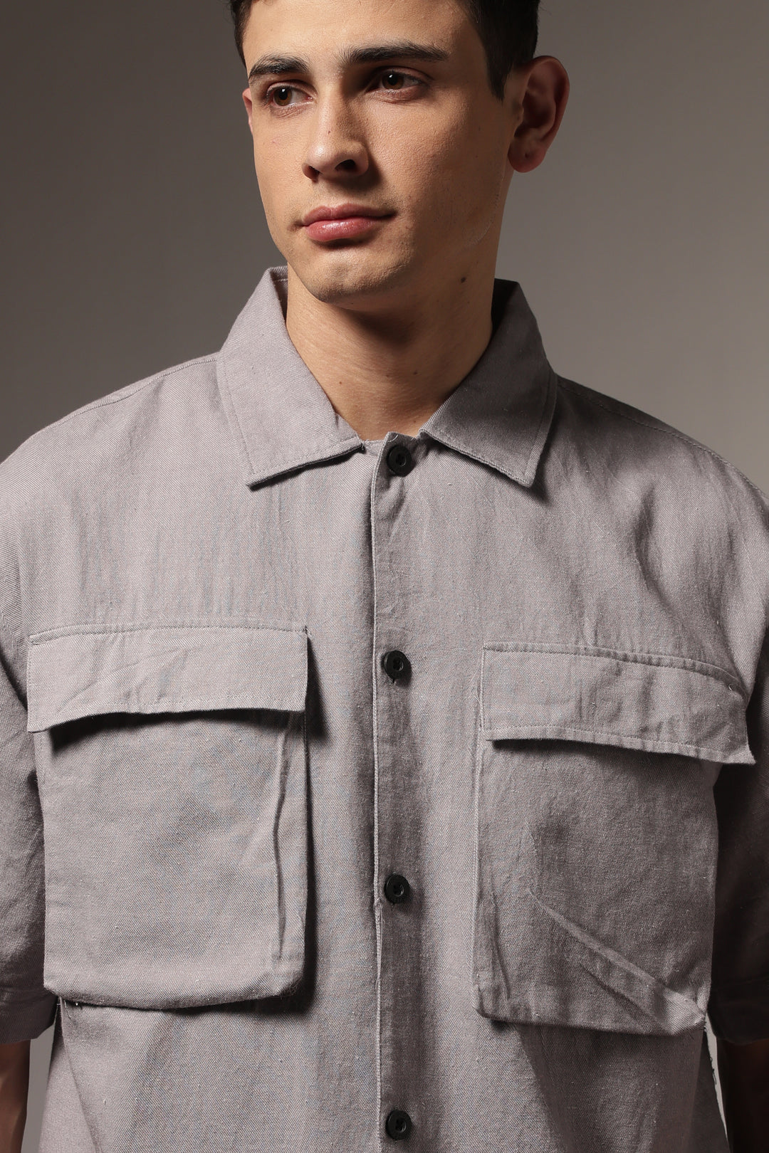 TwinFlap Grey Oversized Shirt