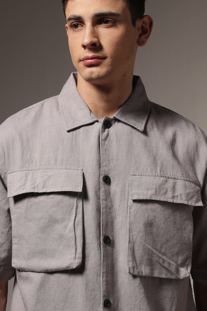 TwinFlap Grey Oversized Shirt