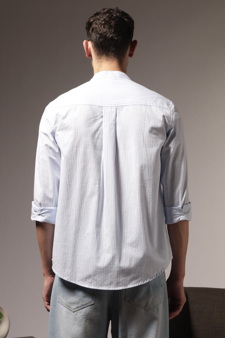Nautical: Light bLue Stripes Embroidery Shirt