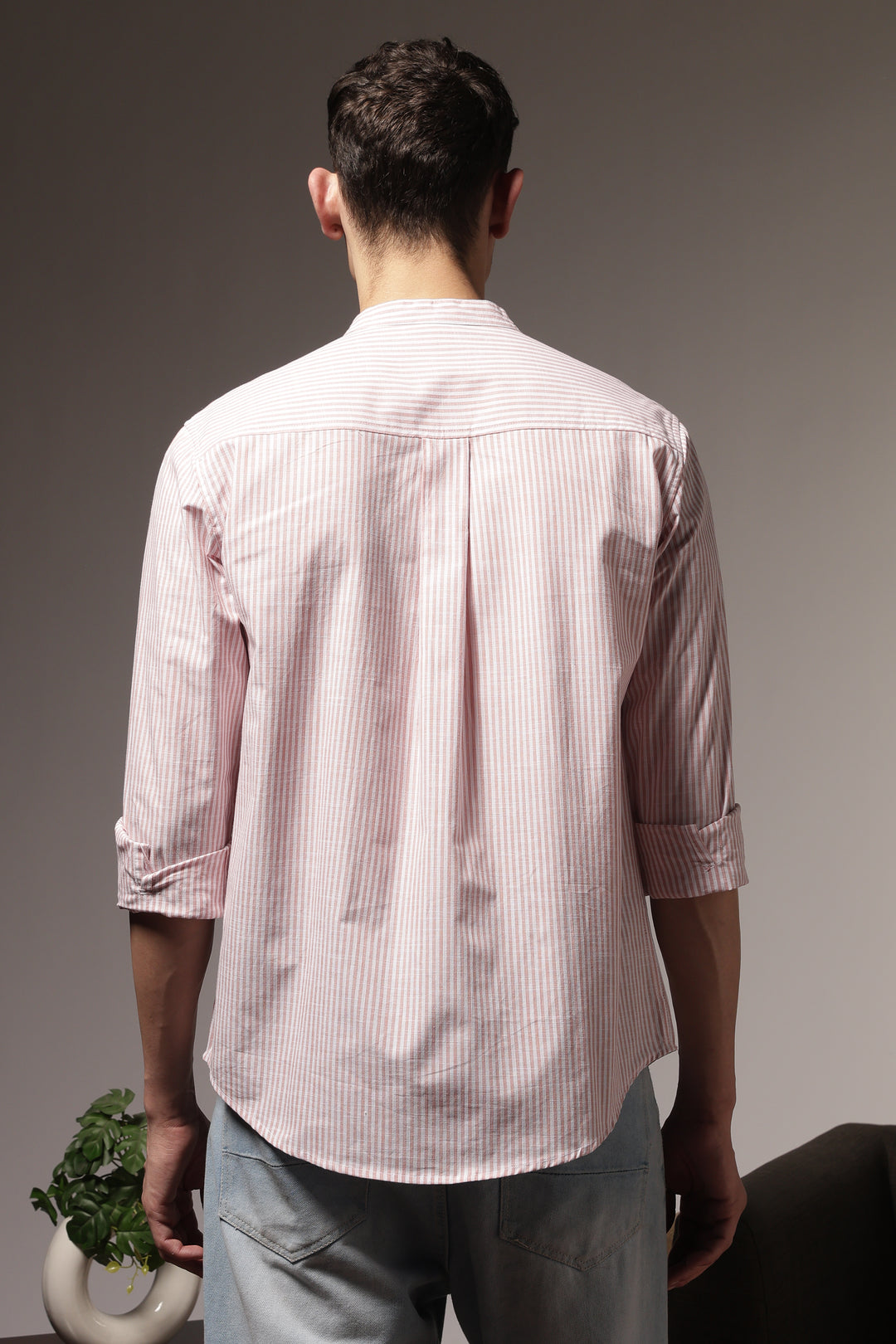 Twin-Flower: Stripes Pink Stripes Embroidery Shirt