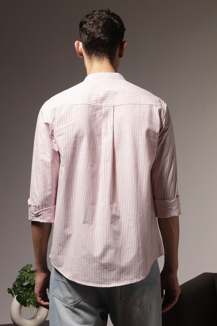 Twin-Flower: Stripes Pink Stripes Embroidery Shirt