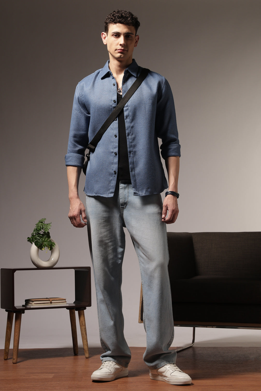 Turquoise : Textured Fabric Shirt