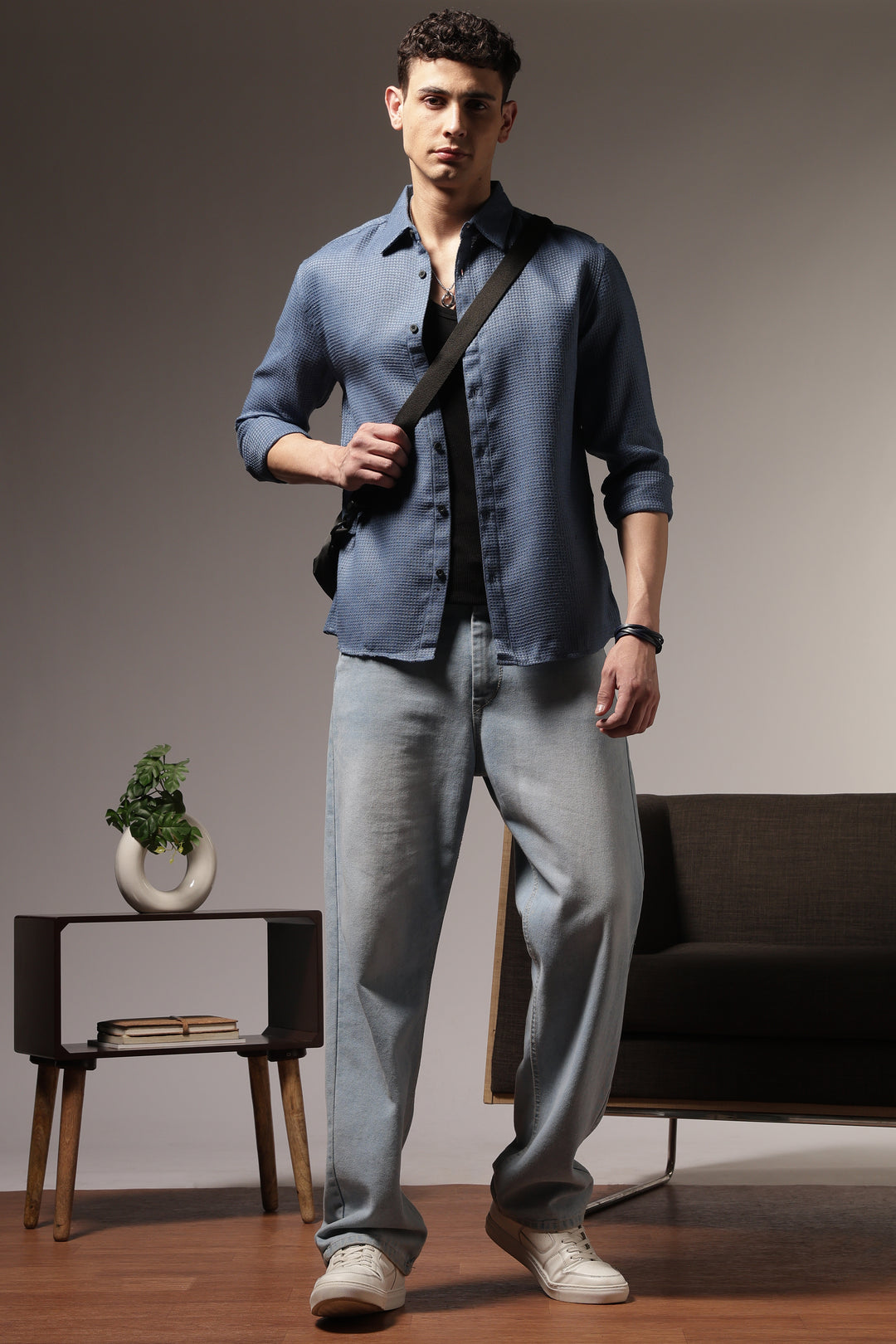 Turquoise : Textured Fabric Shirt