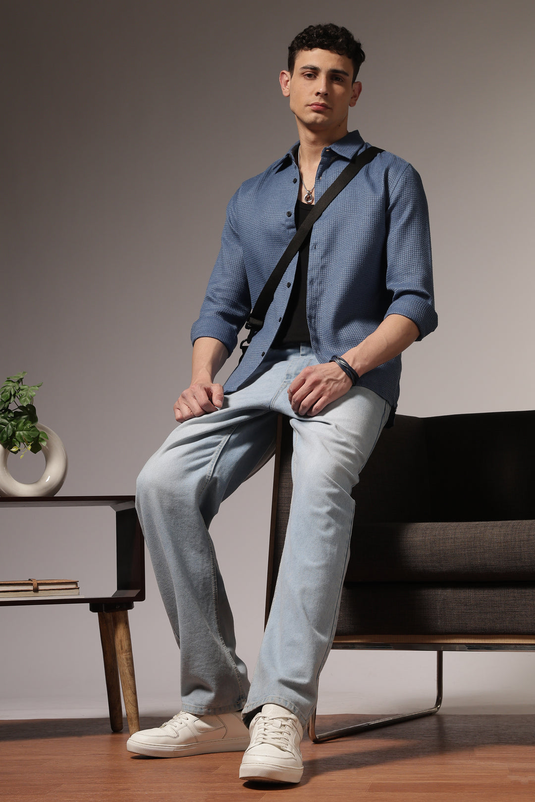 Turquoise : Textured Fabric Shirt