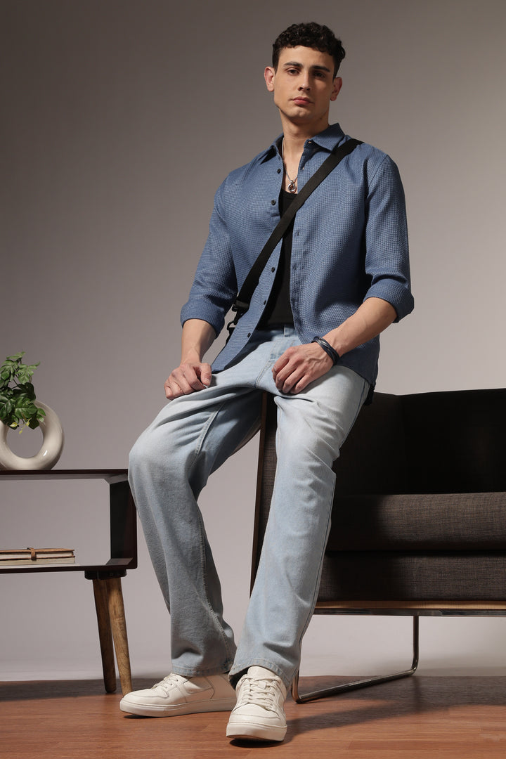 Turquoise : Textured Fabric Shirt