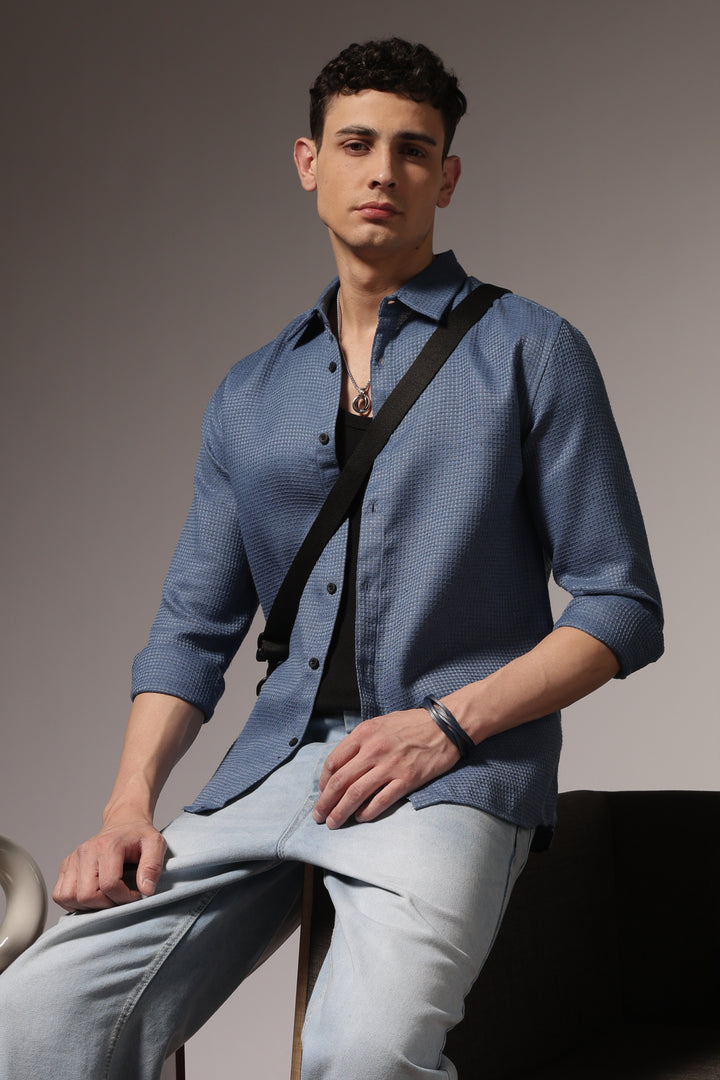Turquoise : Textured Fabric Shirt