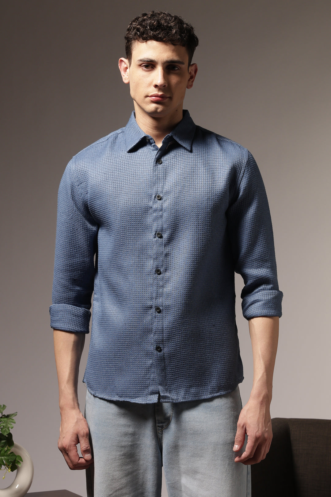 Turquoise : Textured Fabric Shirt