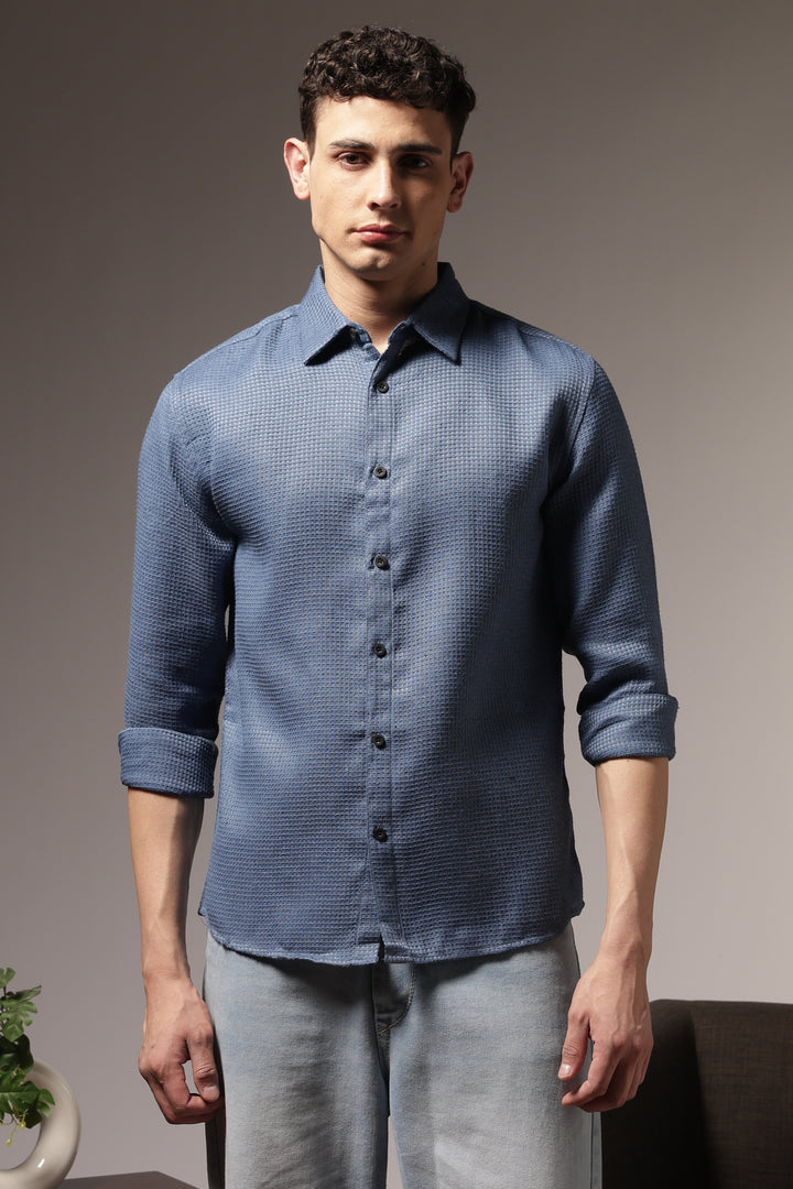 Turquoise : Textured Fabric Shirt