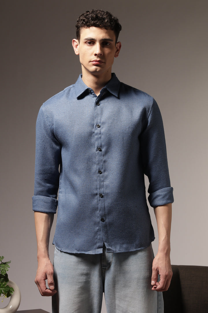 Turquoise : Textured Fabric Shirt