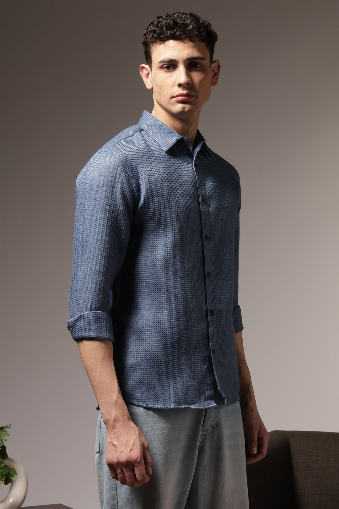 Turquoise : Textured Fabric Shirt