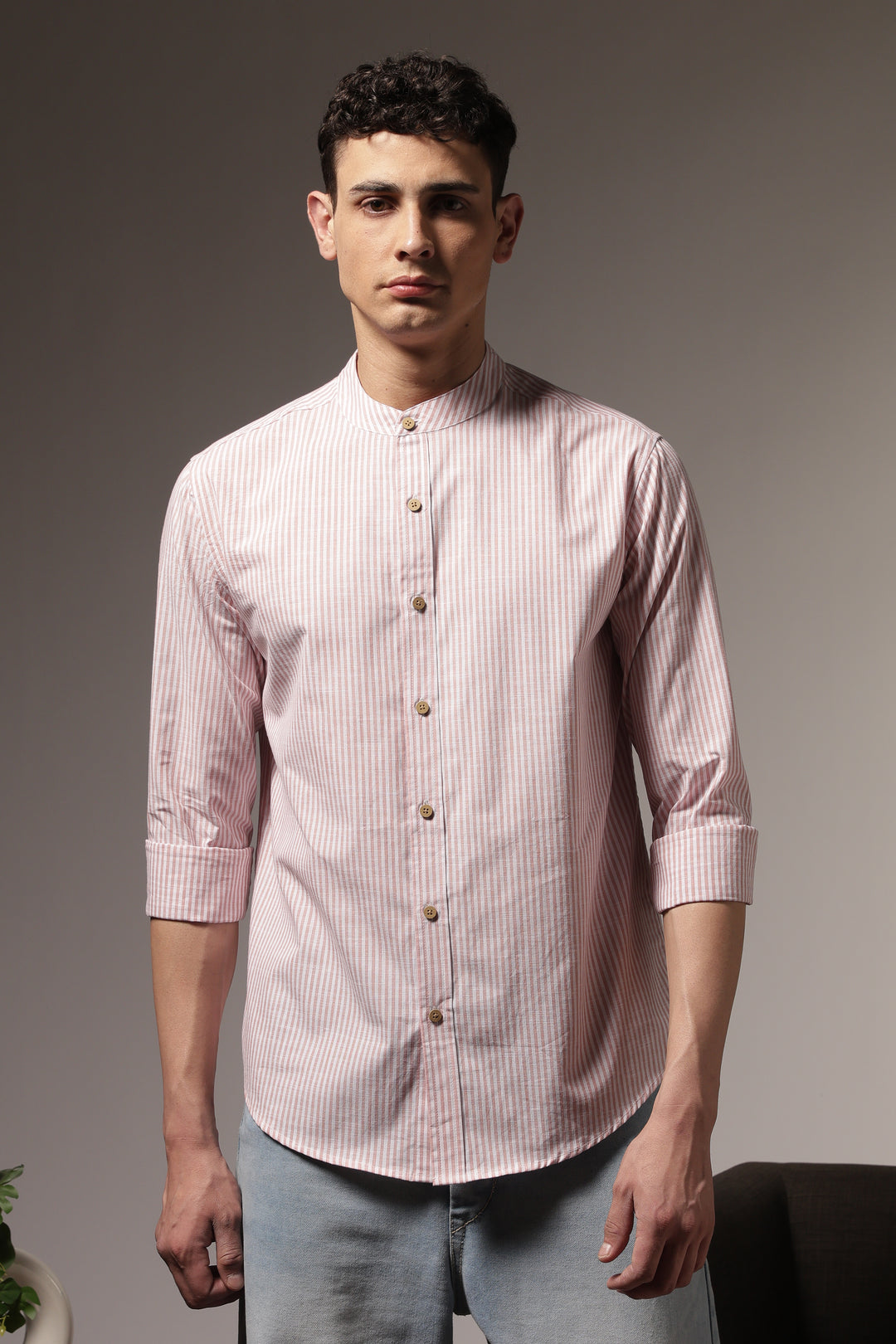 Streaks: Mandarin Collar Pink Shirt