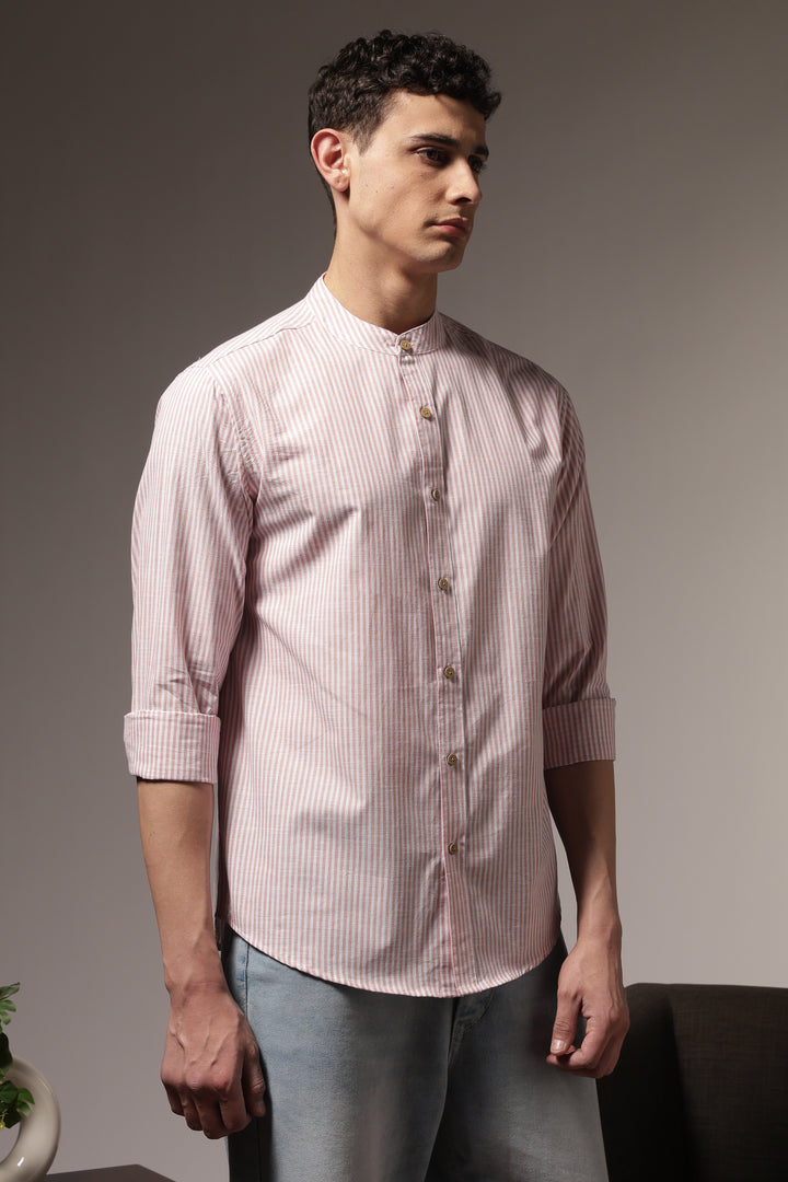 Streaks: Mandarin Collar Pink Shirt