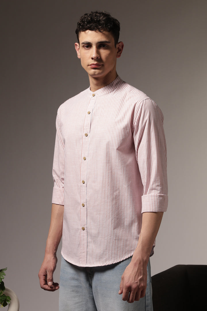 Streaks: Mandarin Collar Pink Shirt