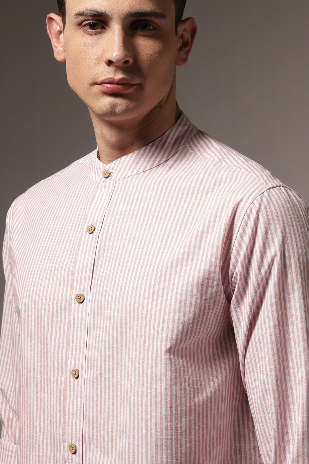 Streaks: Mandarin Collar Pink Shirt