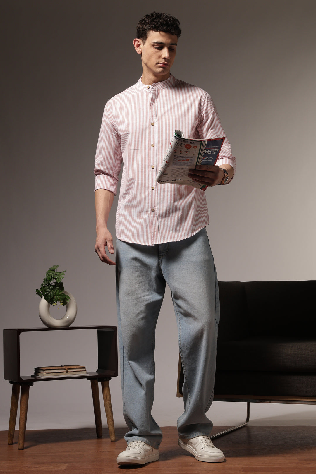 Streaks: Mandarin Collar Pink Shirt