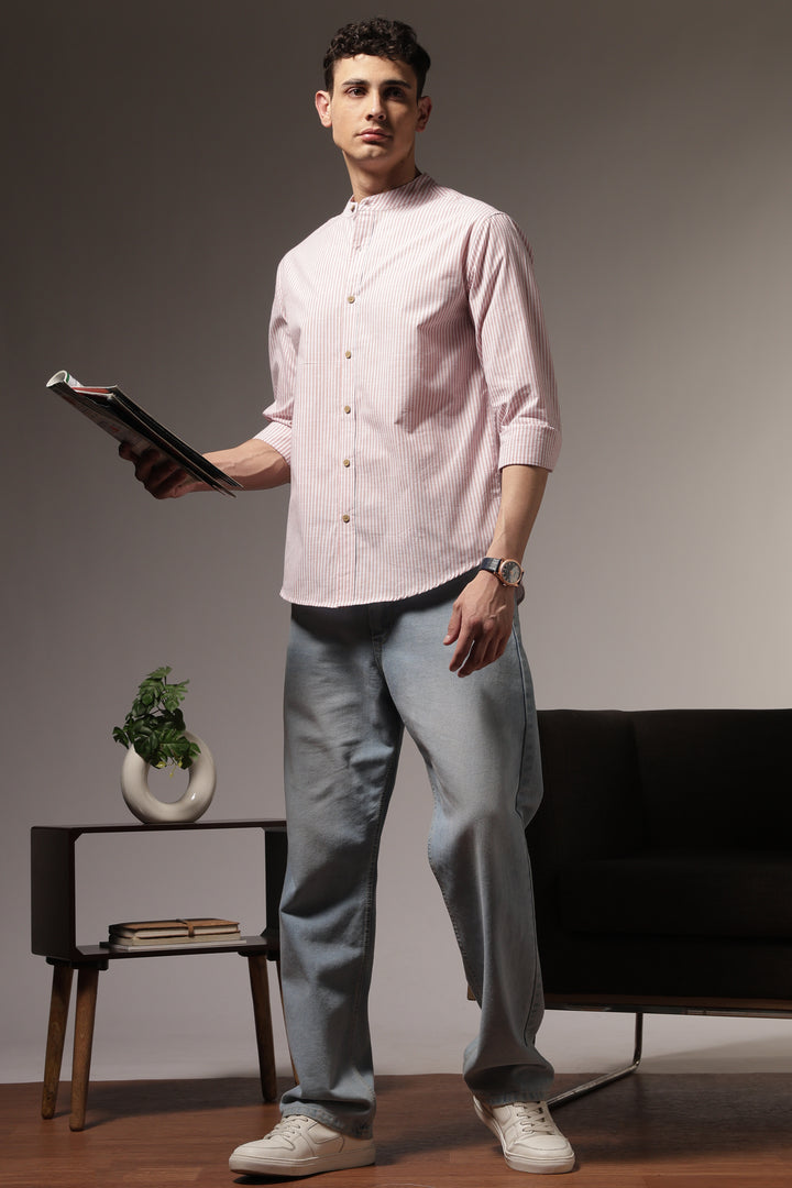 Streaks: Mandarin Collar Pink Shirt
