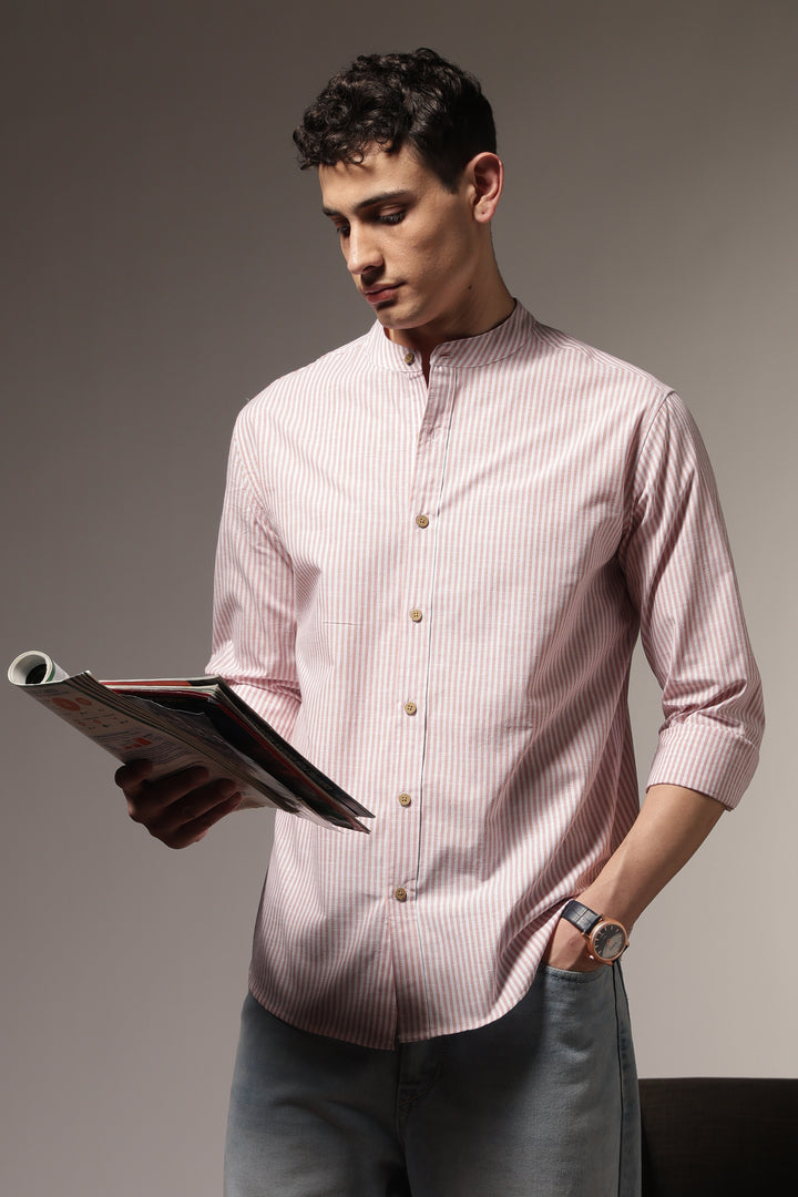 Streaks: Mandarin Collar Pink Shirt