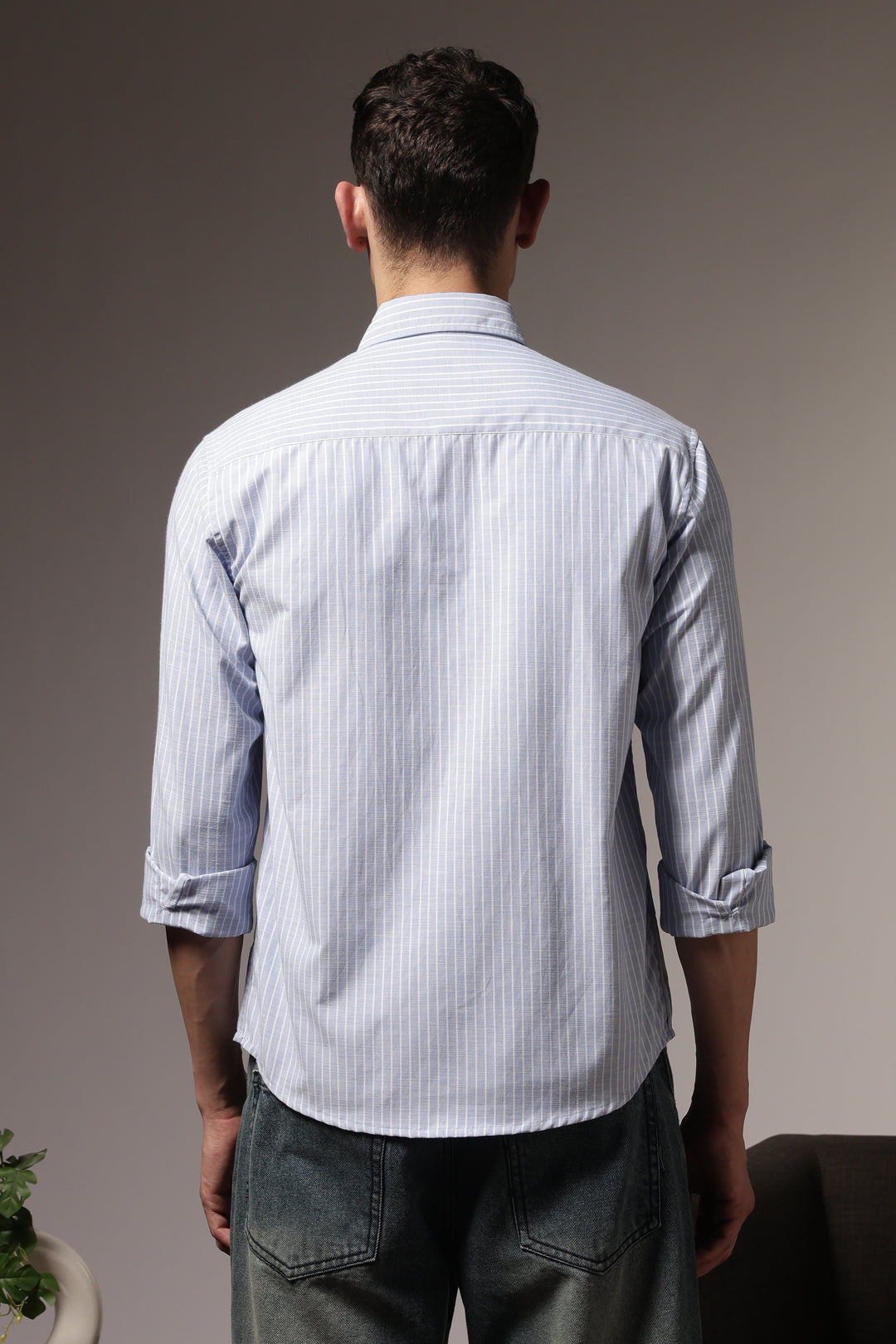 Stripes: Bird Pocket Embroidery Blue Shirt