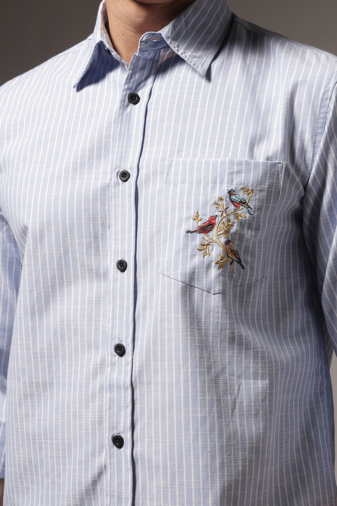 Stripes: Grace Pocket Embroidery Blue Shirt
