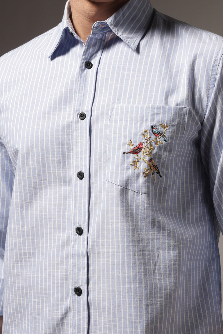 Stripes: Grace Pocket Embroidery Blue Shirt