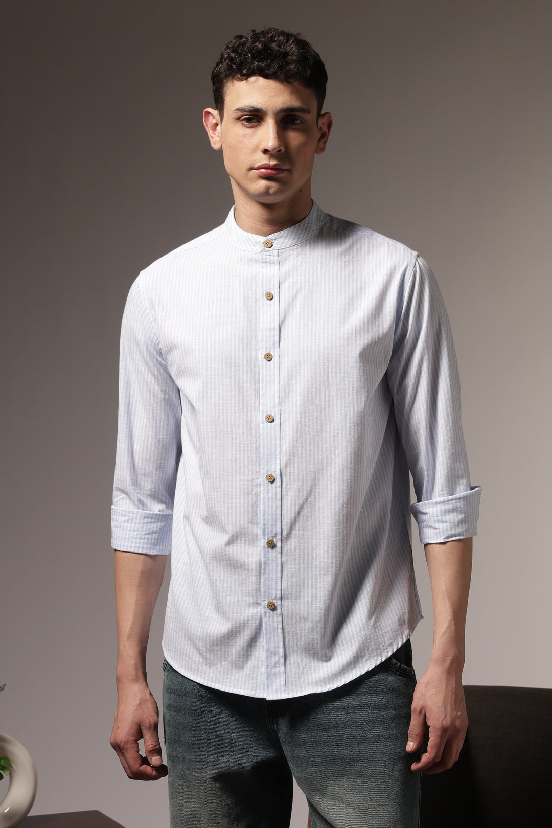 Streaks: Mandarin Light Blue Shirt