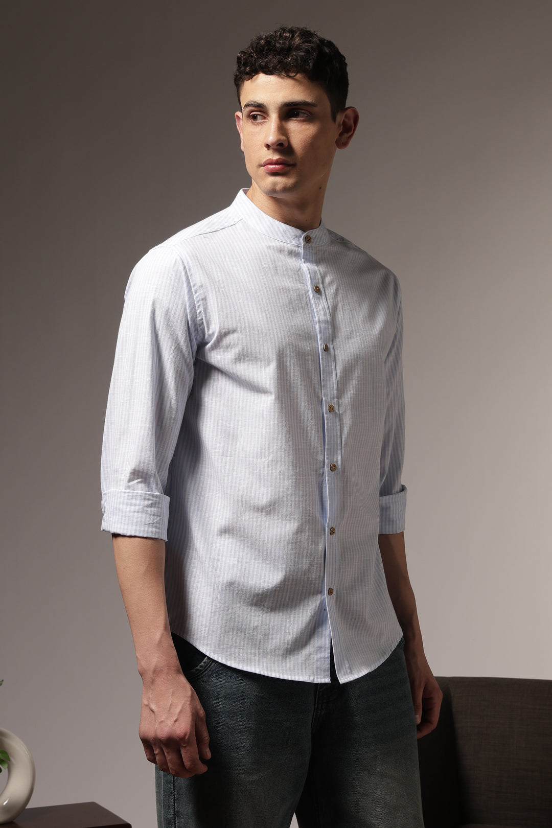 Streaks: Mandarin Light Blue Shirt