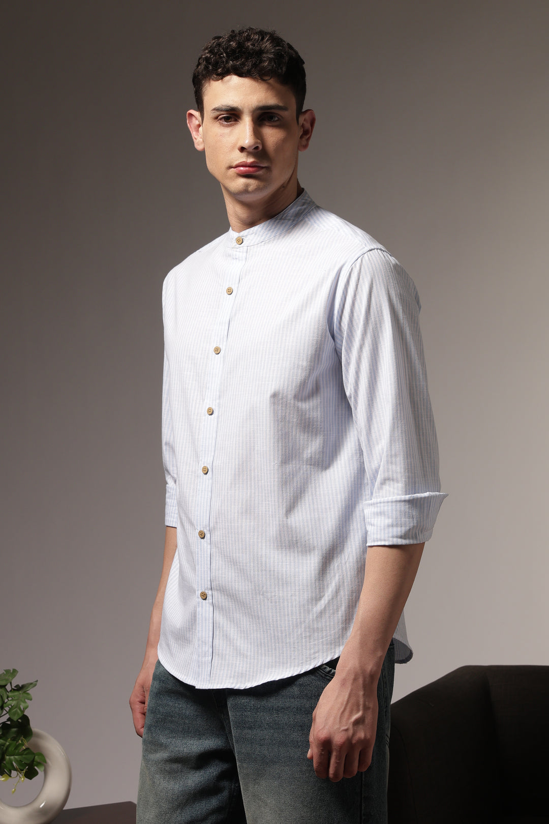 Streaks: Mandarin Light Blue Shirt