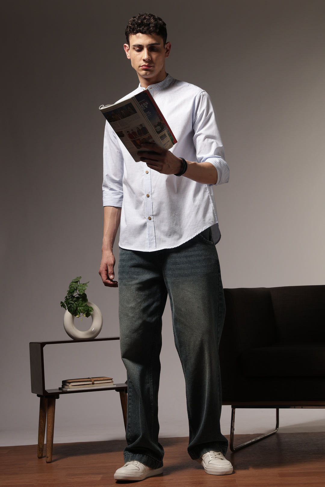 Streaks: Mandarin Light Blue Shirt