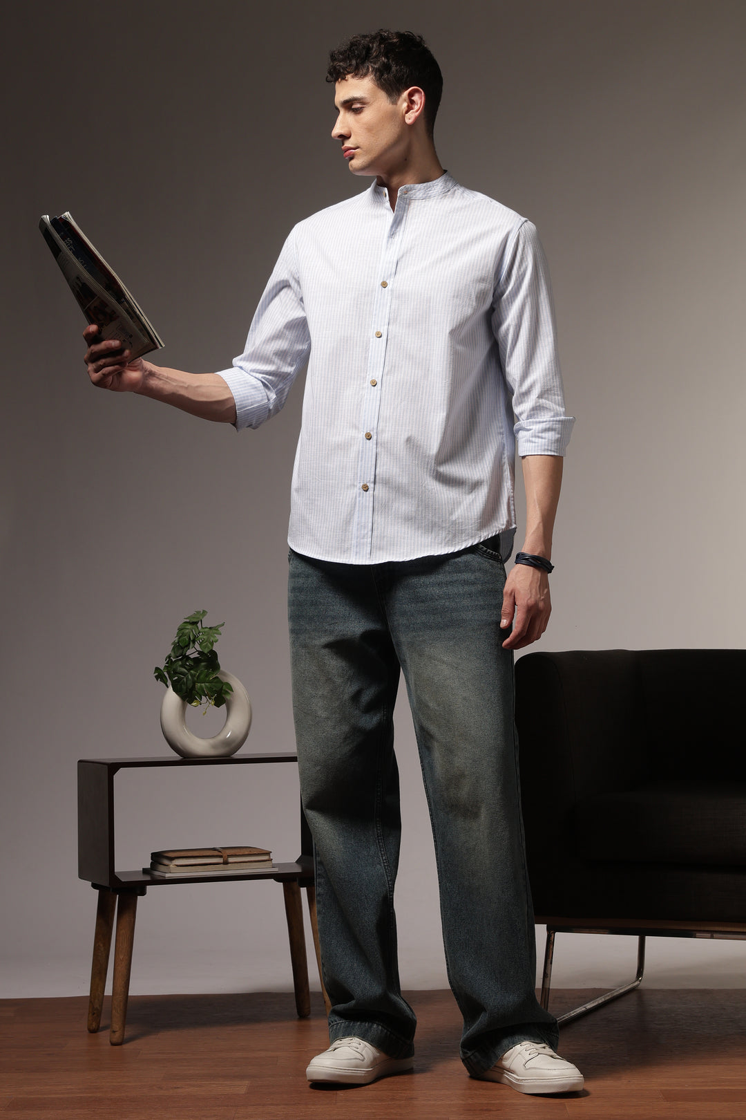 Streaks: Mandarin Light Blue Shirt