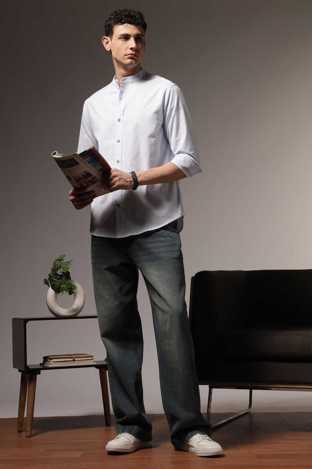 Streaks: Mandarin Light Blue Shirt