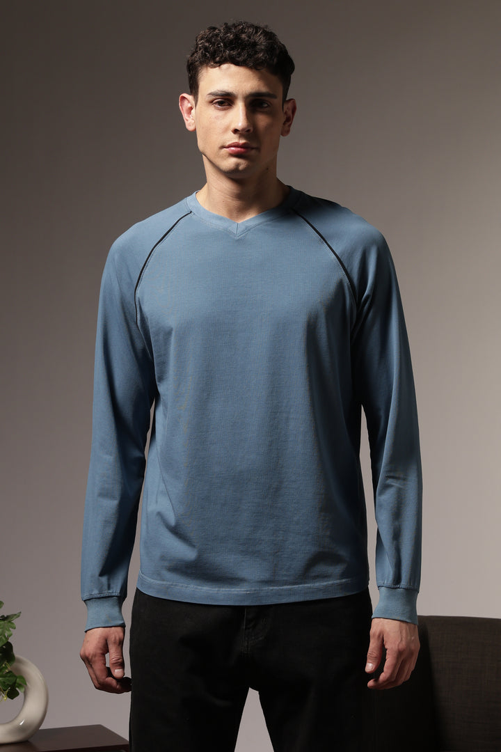 Over-dyed: Teal Blue Long Sleeve T-shirt