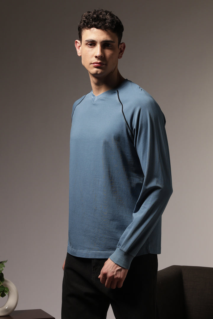 Over-dyed: Teal Blue Long Sleeve T-shirt