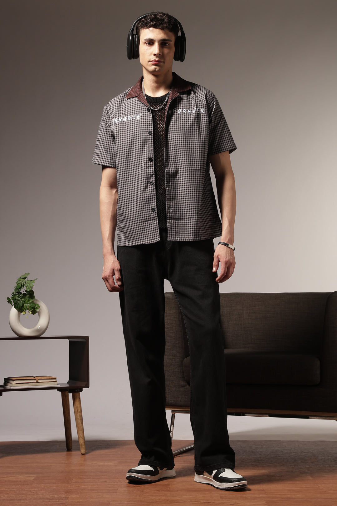 Paradise Forever: Black Checks Embroidery Cuban Shirt