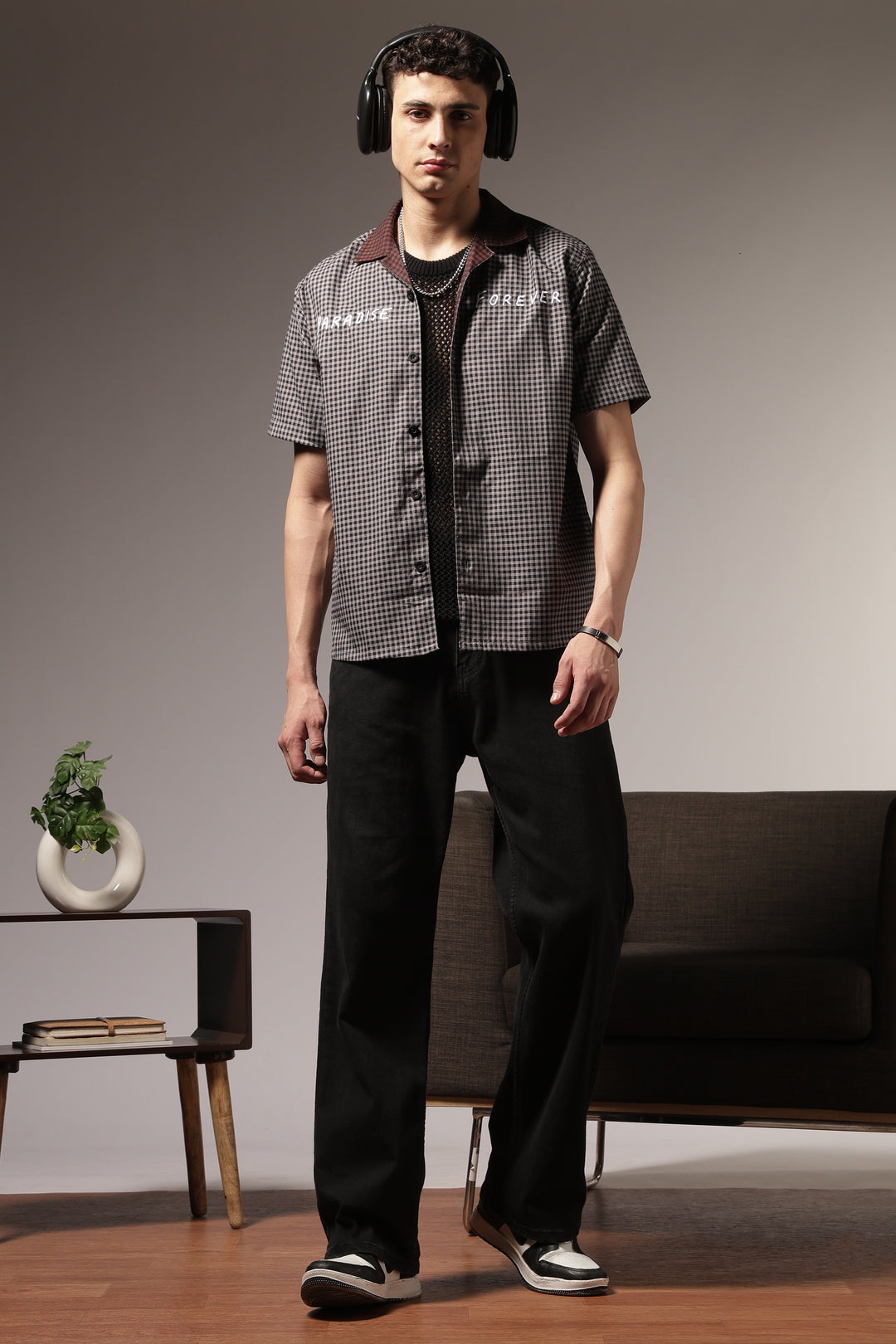Paradise Forever: Black Checks Embroidery Cuban Shirt