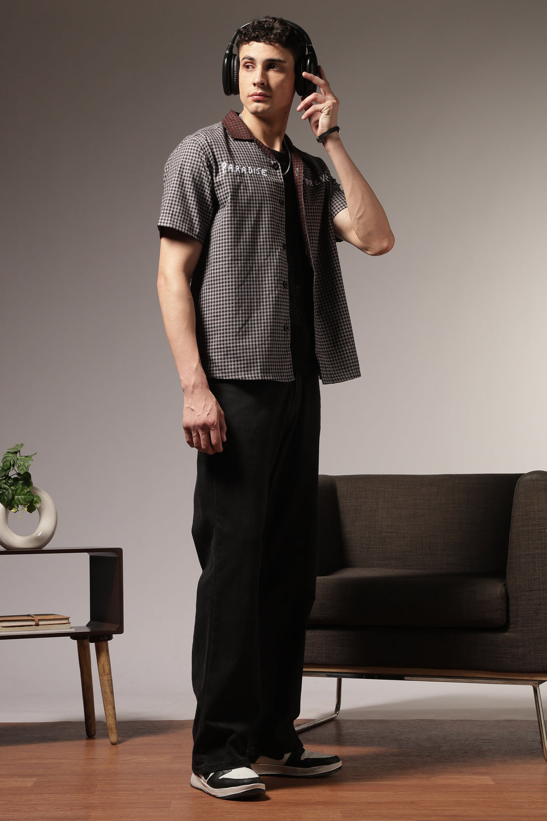 Paradise Forever: Black Checks Embroidery Cuban Shirt