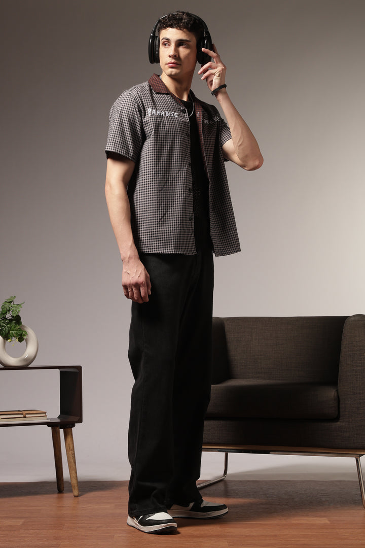 Paradise Forever: Black Checks Embroidery Cuban Shirt