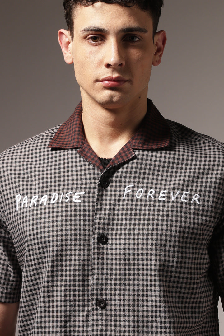Paradise Forever: Black Checks Embroidery Cuban Shirt