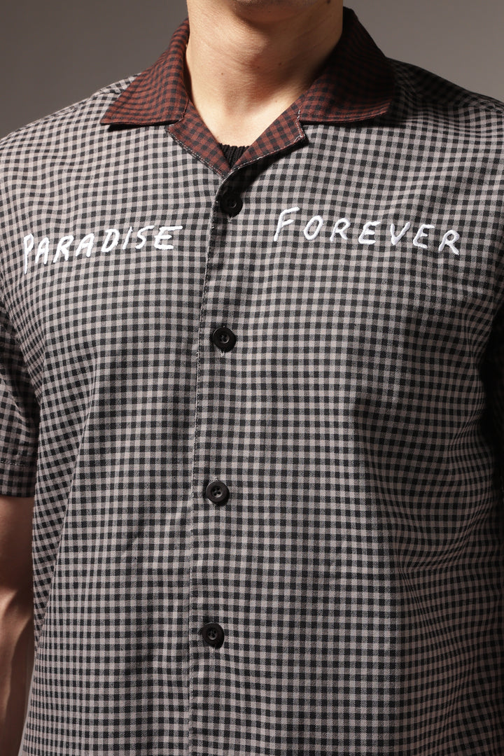 Paradise Forever: Black Checks Embroidery Cuban Shirt