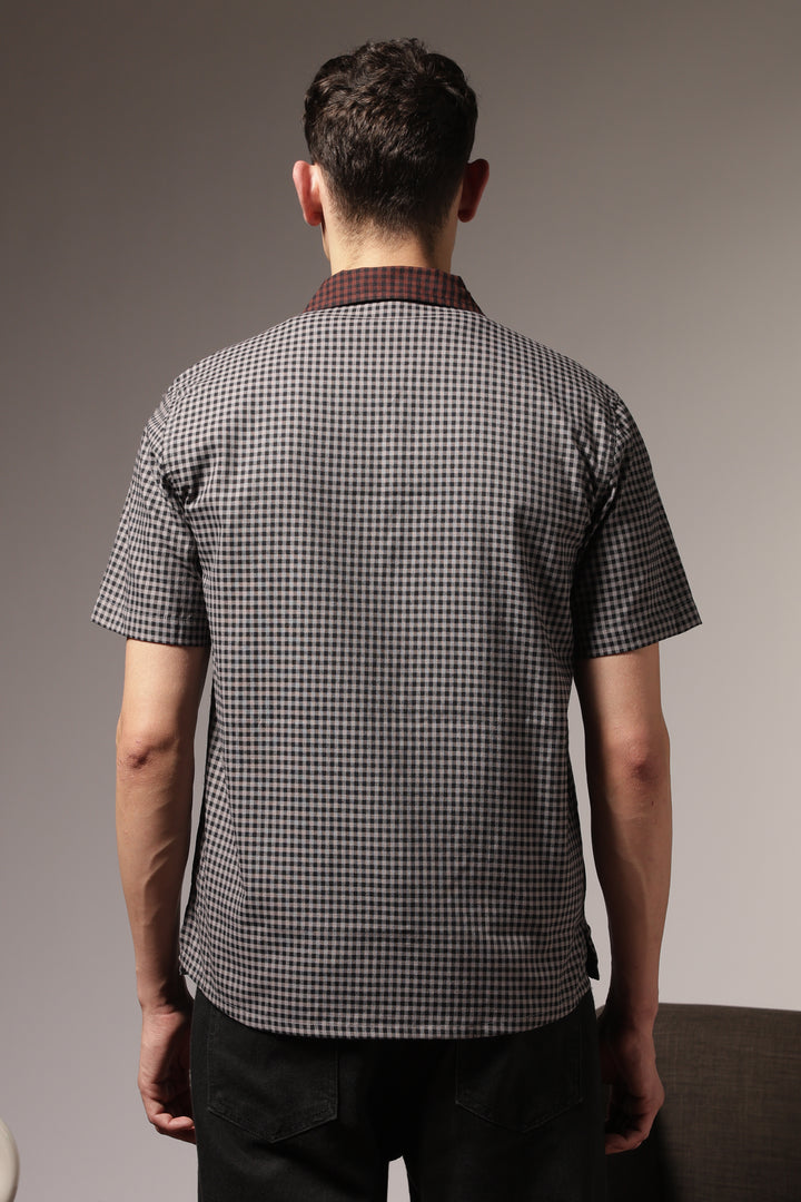 Paradise Forever: Black Checks Embroidery Cuban Shirt