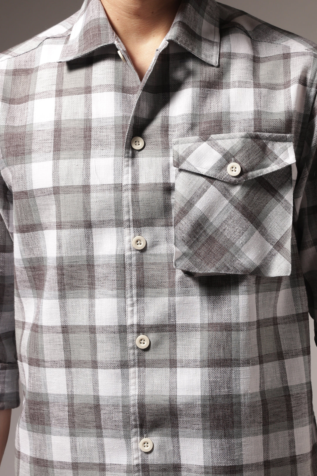 Plaid: Grey Checks Cargo Pocket Shirt