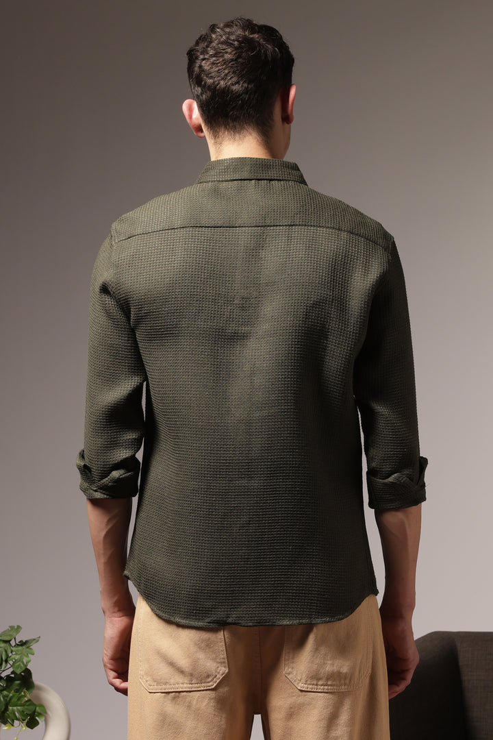 Solids Olive : Textured Fabric Shirt