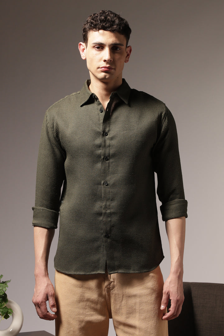 Solids Olive : Textured Fabric Shirt