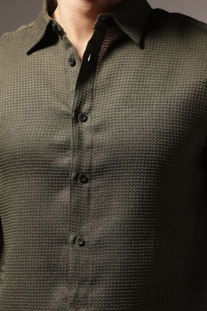 Solids Olive : Textured Fabric Shirt