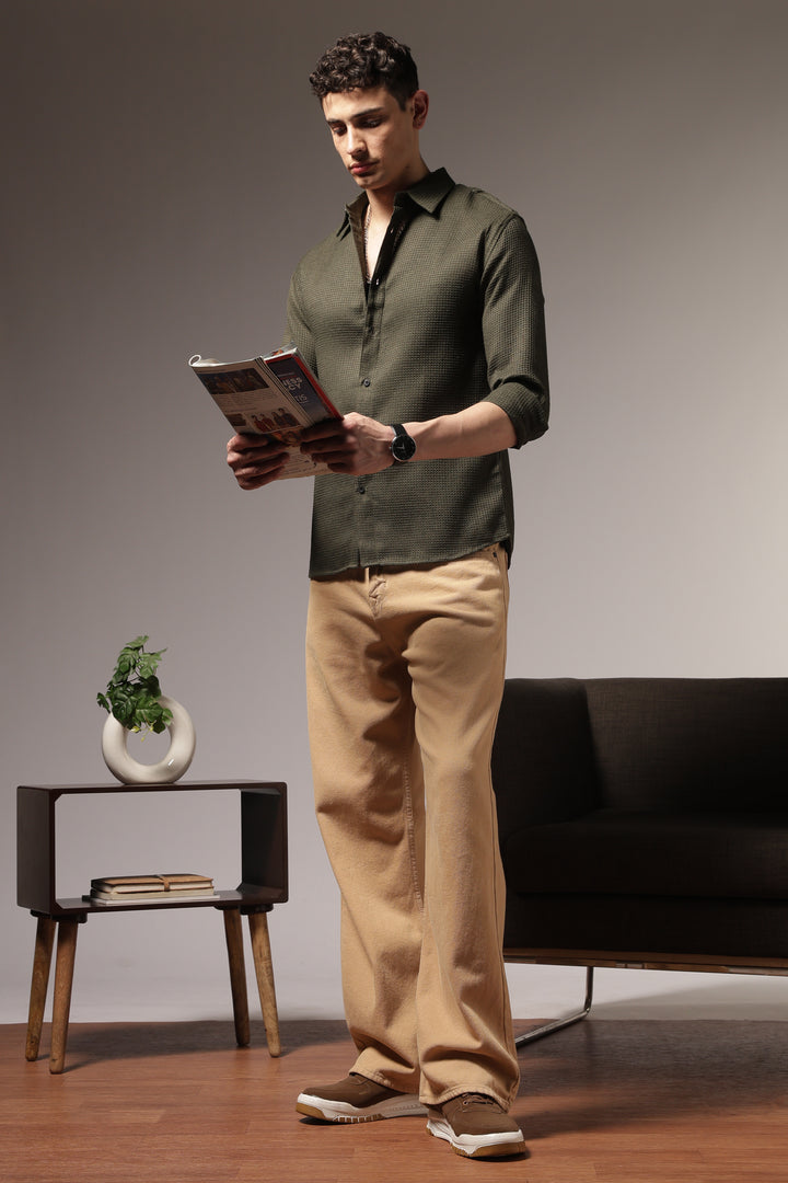 Solids Olive : Textured Fabric Shirt