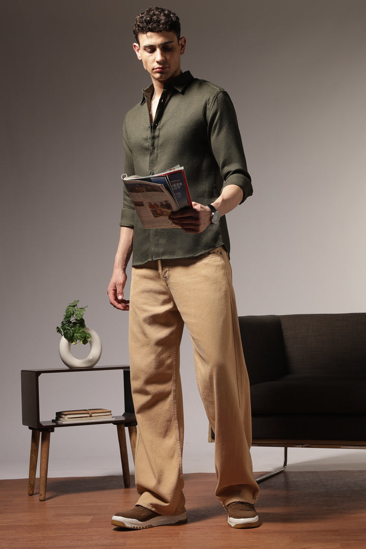 Solids Olive : Textured Fabric Shirt