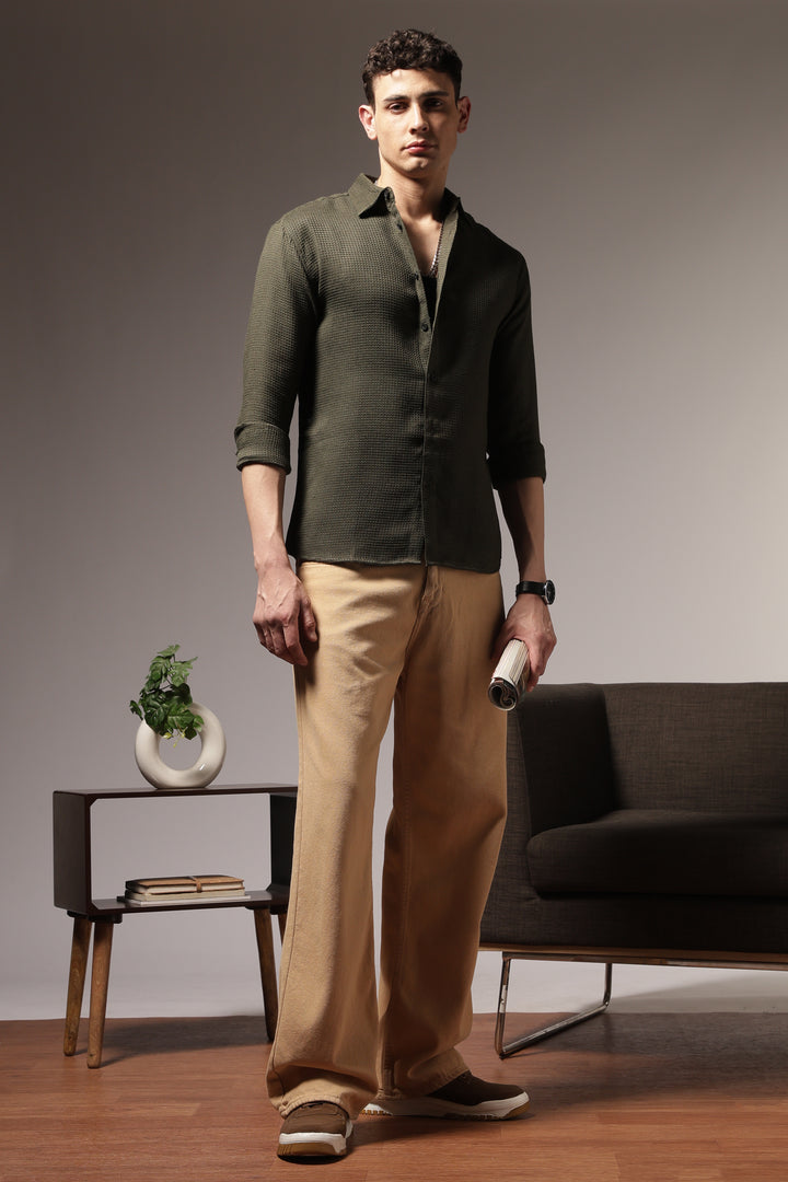 Solids Olive : Textured Fabric Shirt