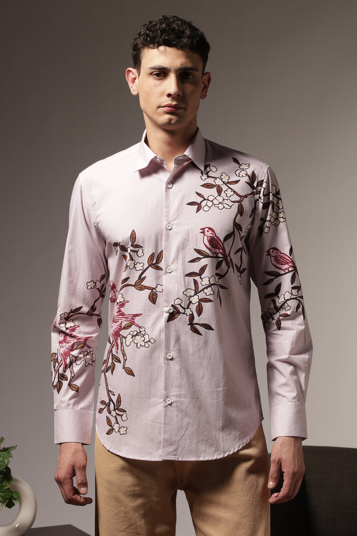 Humming Branches : Printed Cotton Shirt