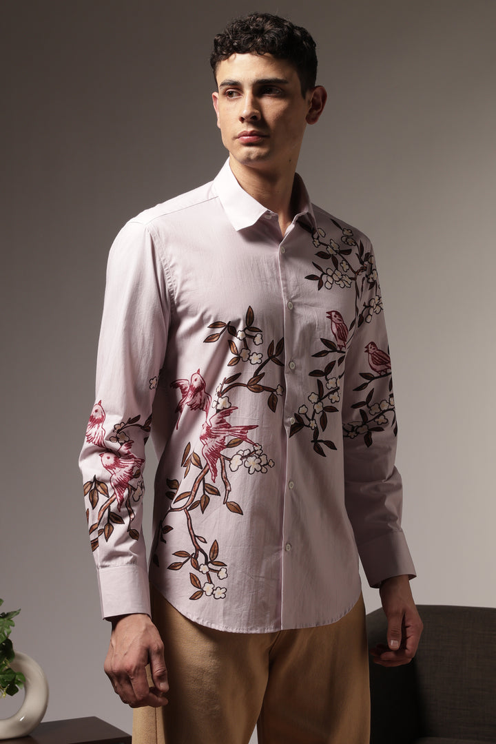 Humming Branches : Printed Cotton Shirt