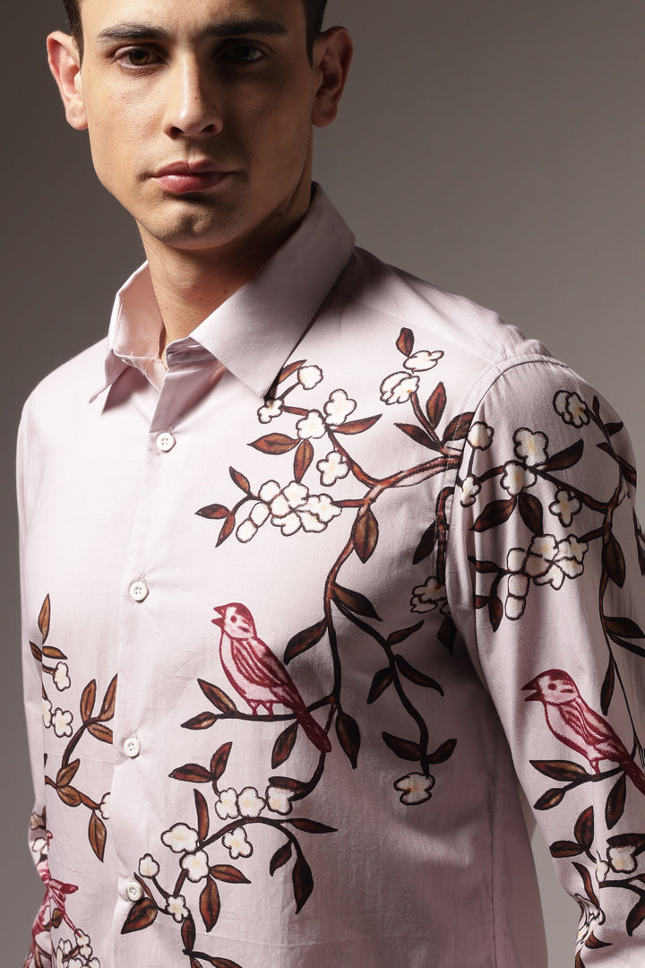 Humming Branches : Printed Cotton Shirt
